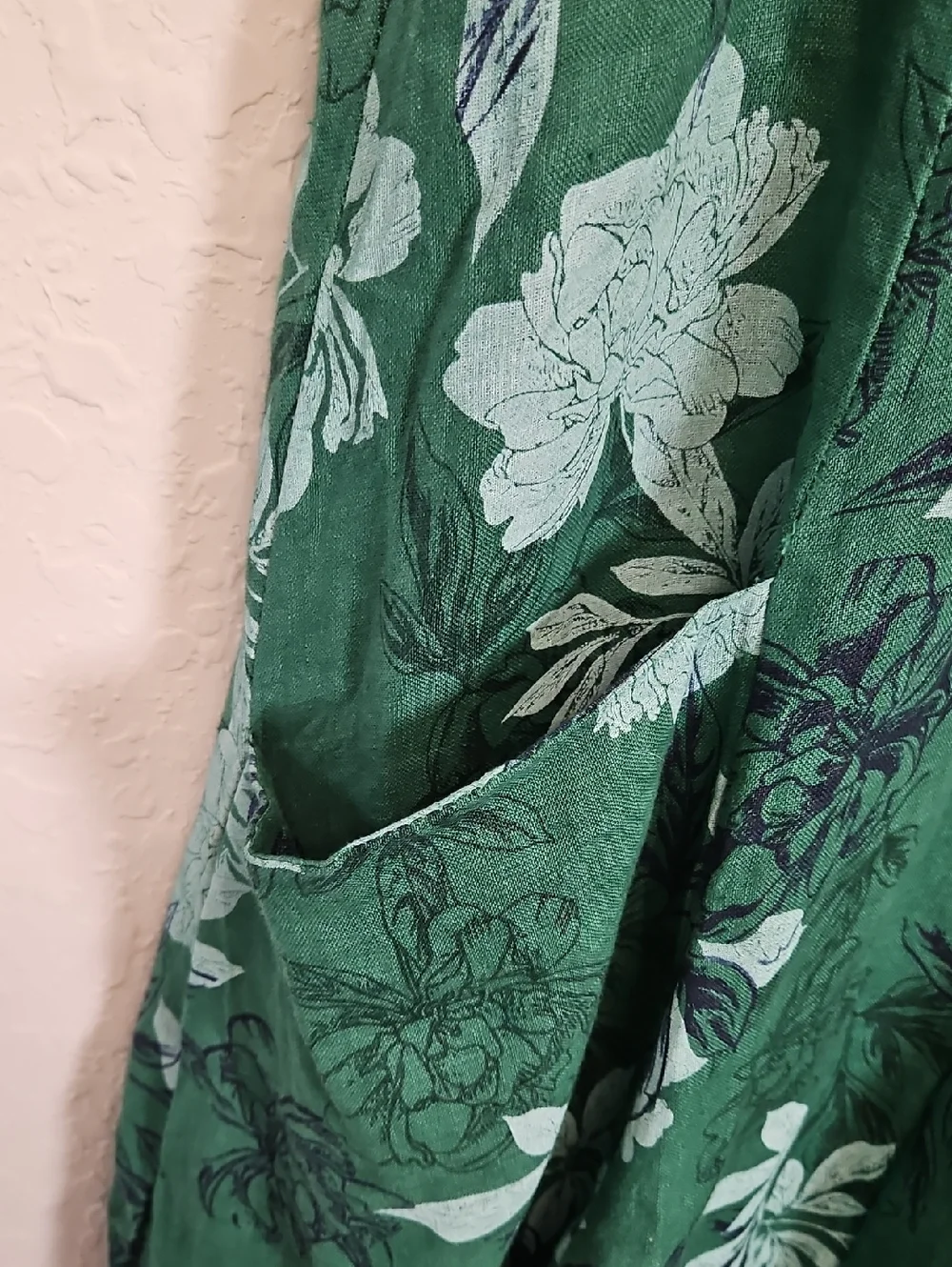 Made in Italy Green Floral Linen Dress, Size M/L